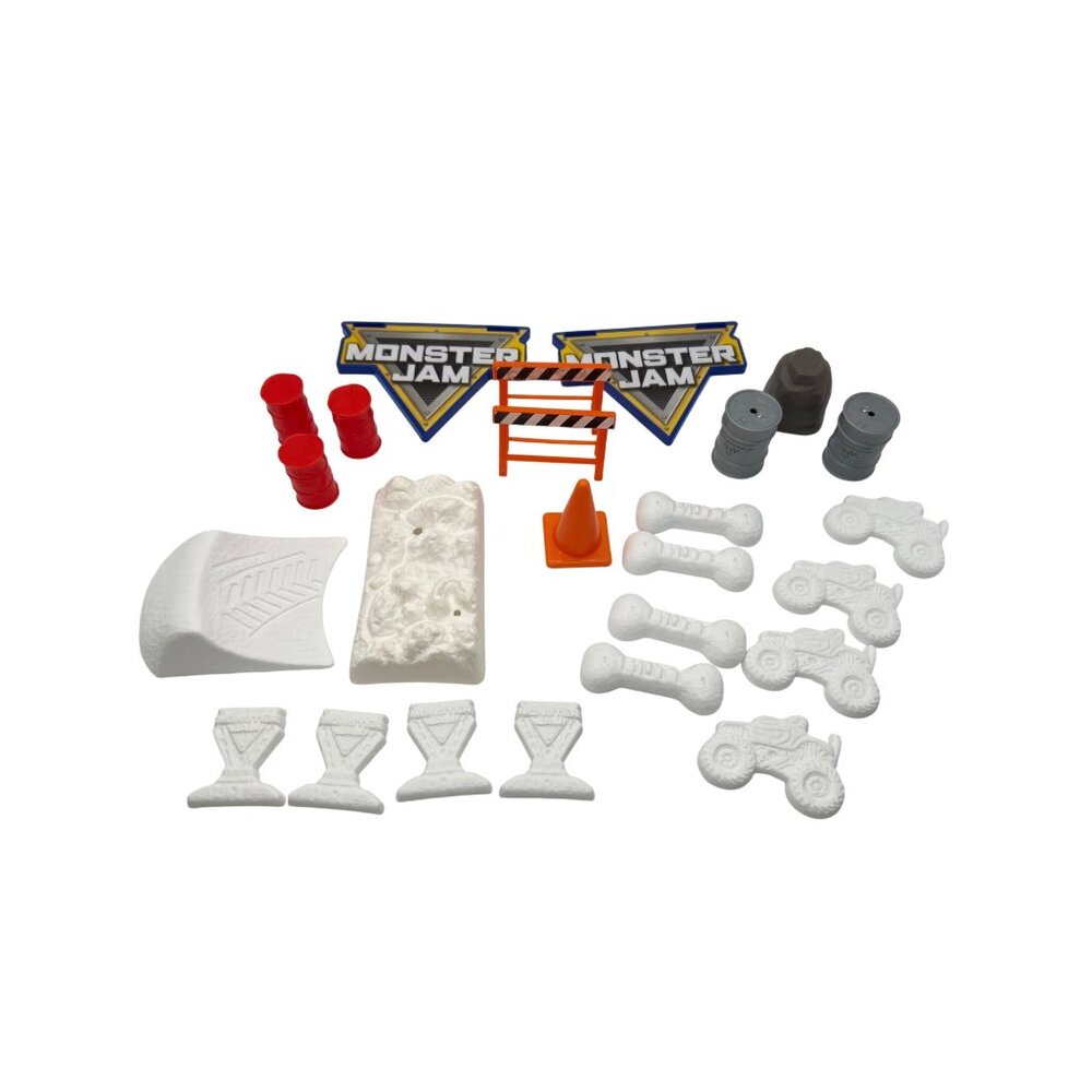 25 Pc Monster Jam Playset Accessories White Orange Safety Barriers Cake Toppers